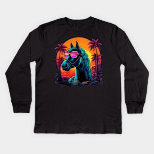 Retro Wave Andalusia Horse Kids Long Sleeve T-Shirt